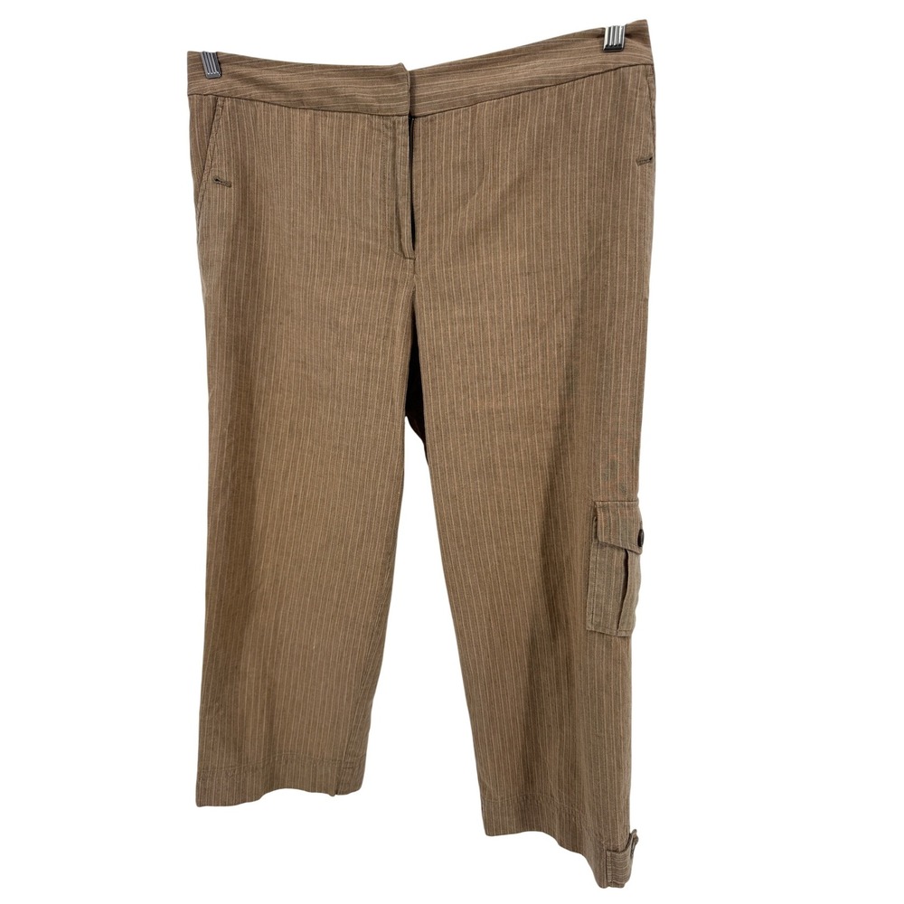 J Jill Cargo Pants Size 14 Womens Pinstripe Crop High Rise Linen Blend